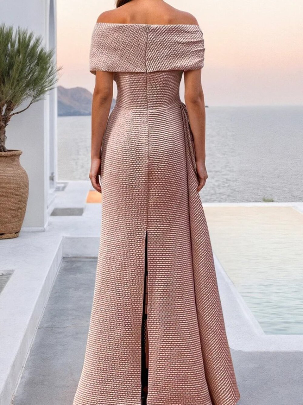 NWT Terani Couture 261M6679 Jacquard Mother of the Bride Dress Rose Gold Size 6 - Picture 3 of 7